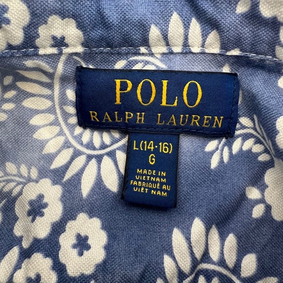 Polo Ralph Lauren Boys Short Sleeve Button Down Shirt Blue Floral Print L 14/16 - Picture 4 of 6
